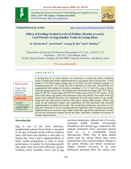 (Mentha Arvensis) Leaf Powder on Egg Quality Traits in Laying Hens