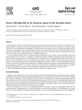 Factors Affecting Fruit Set in Aizoaceae Species of the Succulent Karoo