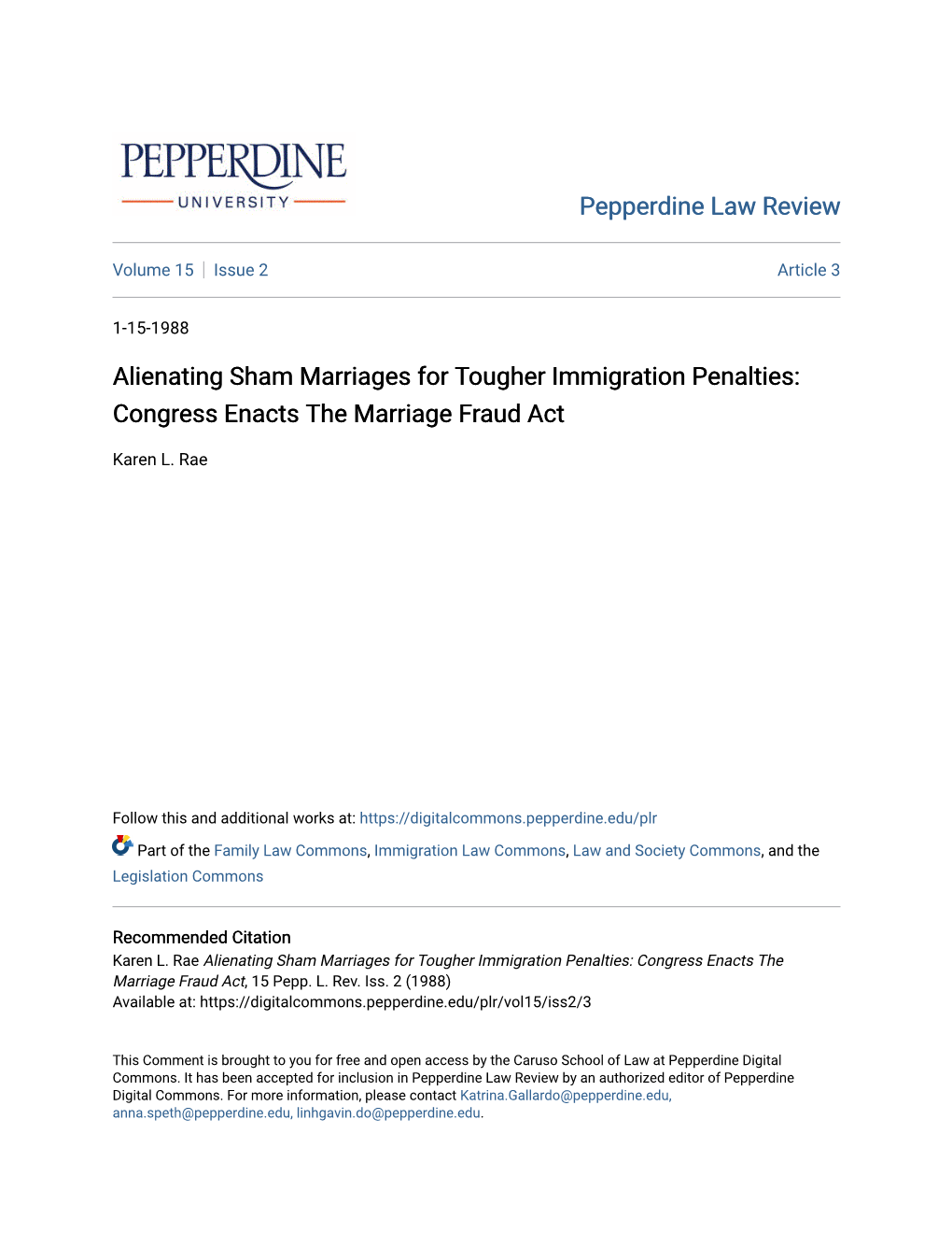 Alienating Sham Marriages for Tougher Immigration Penalties: Congress Enacts the Marriage Fraud Act