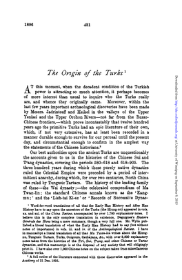 The Origin of the Turks1