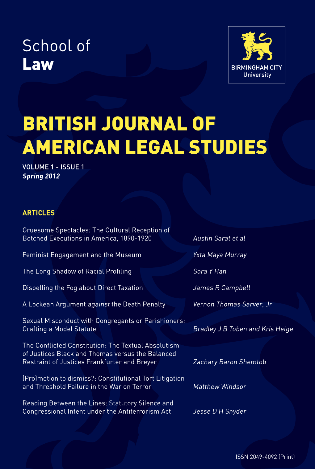 BRITISH JOURNAL of AMERICAN LEGAL STUDIES VOLUME 1 - ISSUE 1 Spring 2012