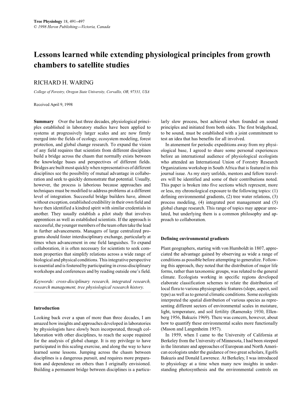 Lessons Learned While Extending Physiological Principles from Growth Chambers to Satellite Studies