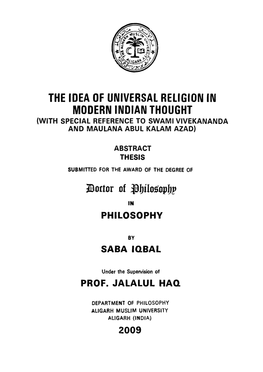 The Idea of Universal Religion in Modern Indian Thought (With Special Reference to Swami Vivekananda and Maulana Abul Kalam Azad)
