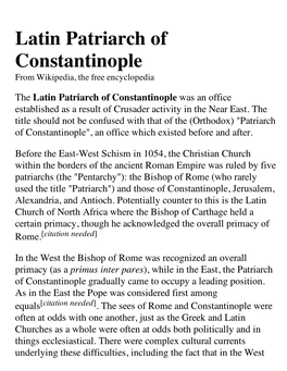 Latin Patriarch of Constantinople from Wikipedia, the Free Encyclopedia
