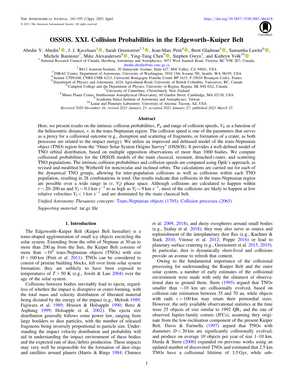 OSSOS. XXI. Collision Probabilities in the Edgeworth–Kuiper Belt