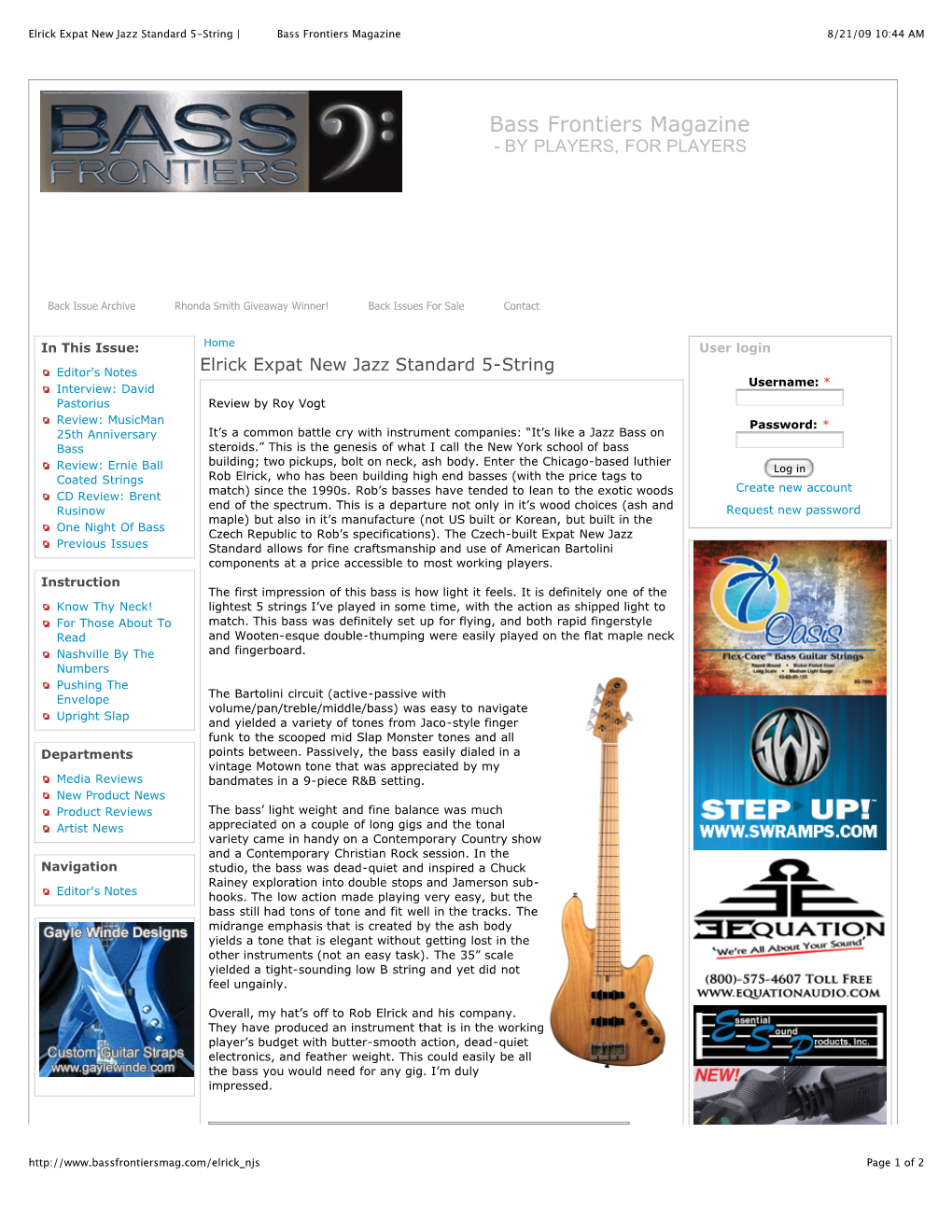 Bass Frontiers Magazine 8/21/09 10:44 AM