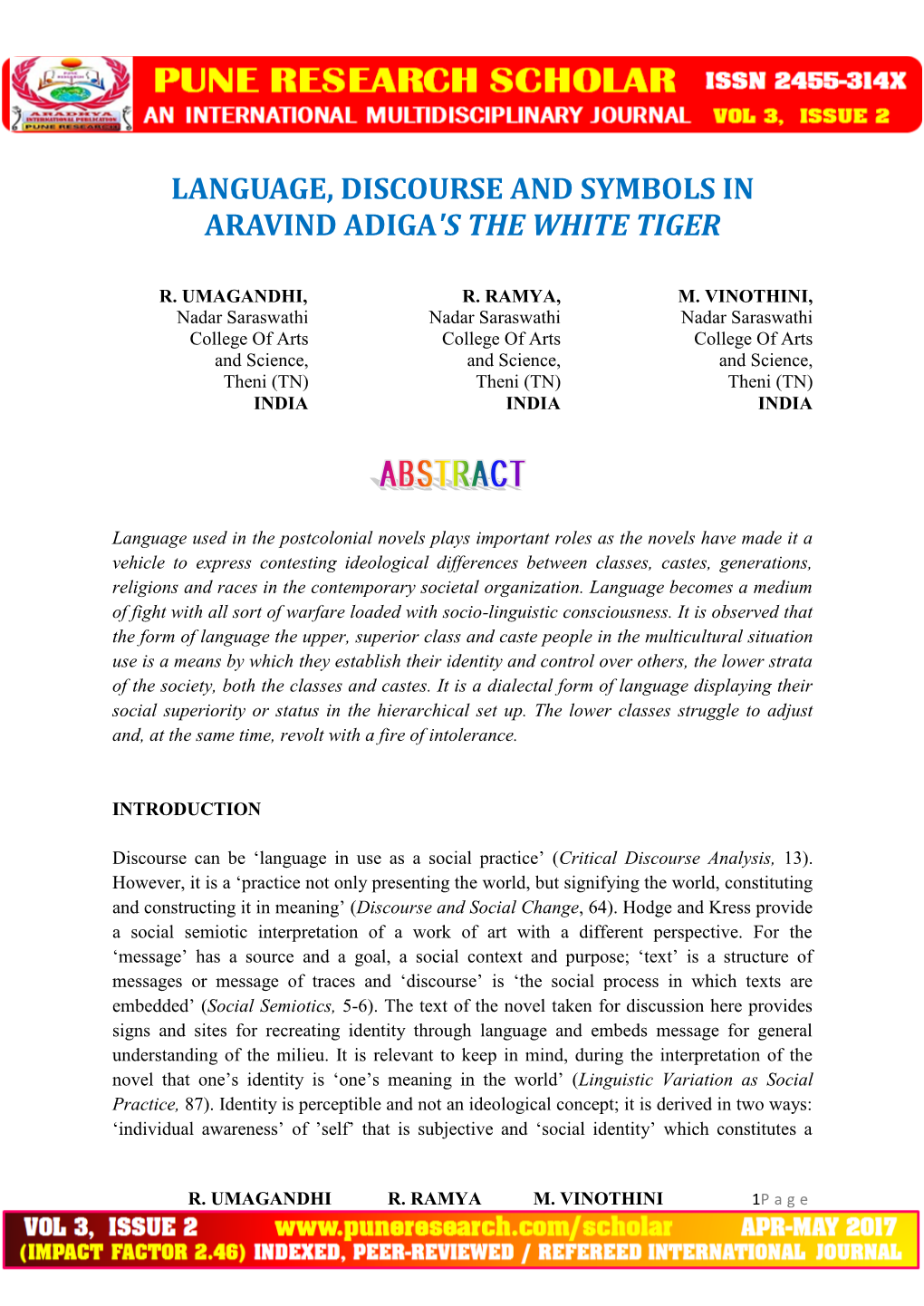 Language, Discourse and Symbols in Aravind Adiga's the White Tiger