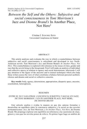 Subjective and Social Consciousness in Toni Morrison's Jazz and Dionne