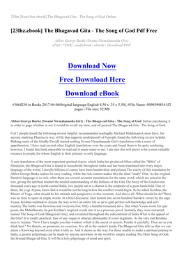 23Lhz [Read Free Ebook] the Bhagavad Gita - the Song of God Online