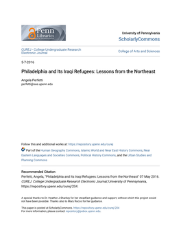 Philadelphia and Its Iraqi Refugees: Lessons from the Northeast