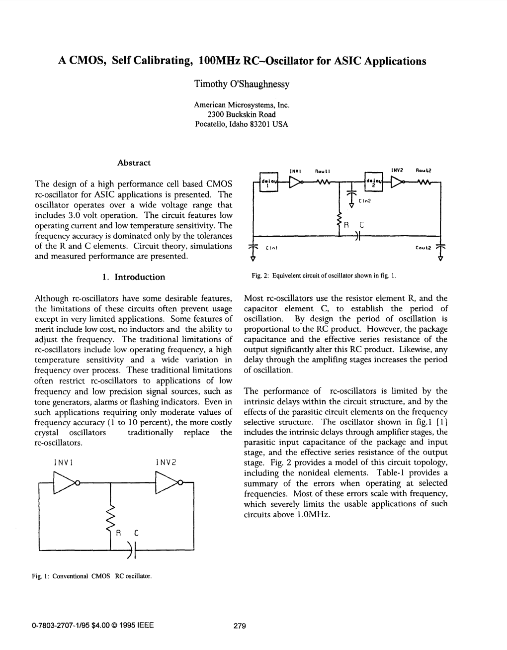 A CMOS, Self Calibrating, 100Mhz RC-Oscillator for ASIC Applications