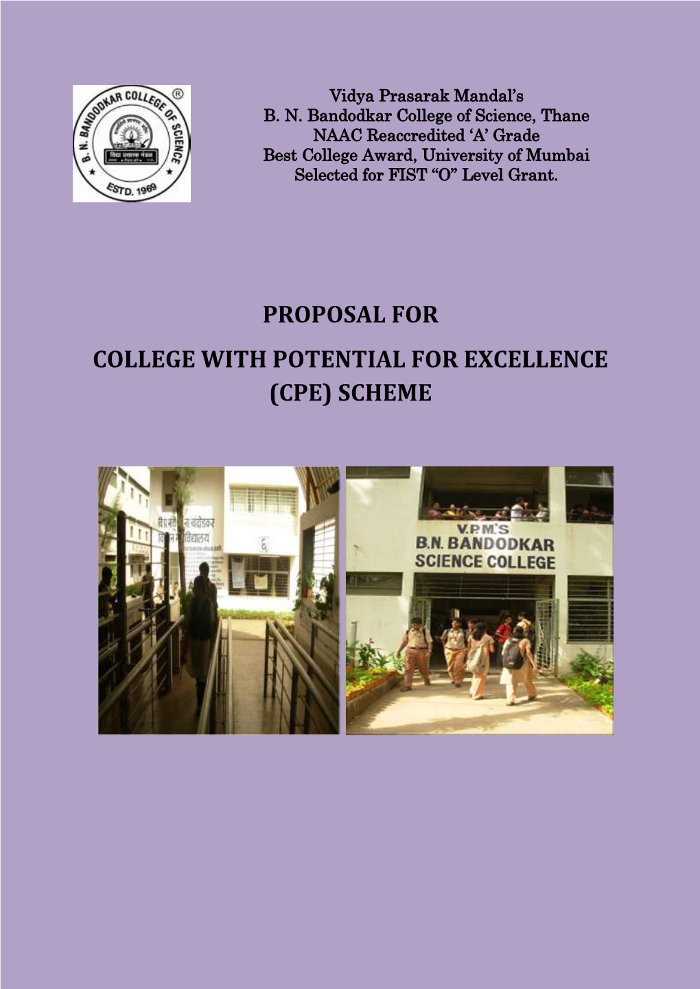Proposal for College with Potential for Excellence (Cpe) Scheme