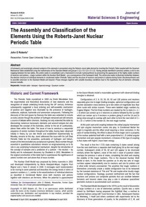 The Assembly and Classification of the Elements Using the Roberts-Janet Nuclear Periodic Table