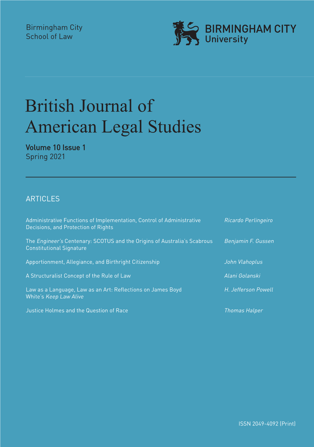 British Journal of American Legal Studies Legal American of Journal British