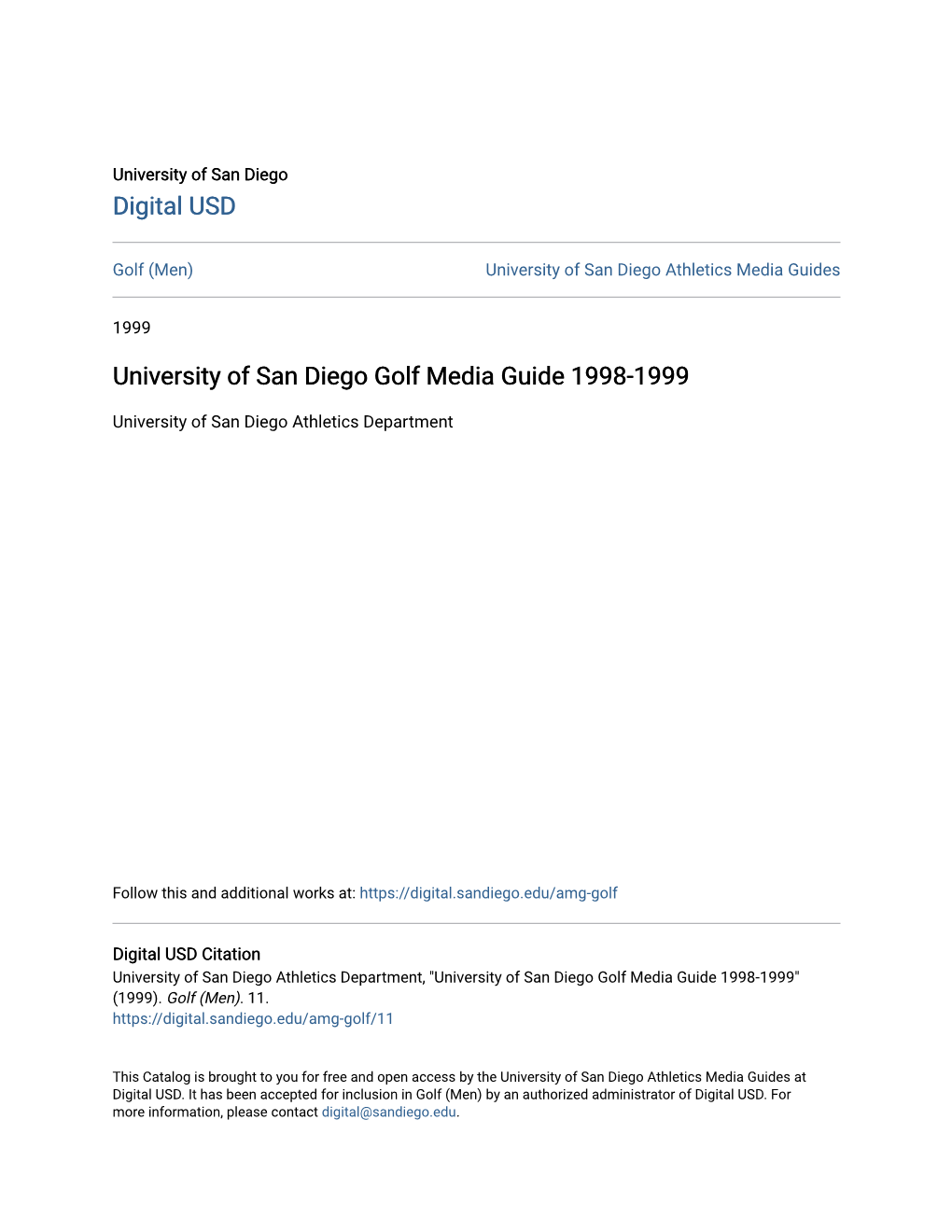 University of San Diego Golf Media Guide 1998-1999