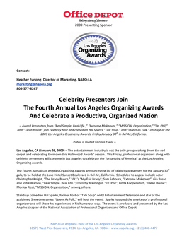 Celebrity Presenters Join the Fourth Annual Los Angeles Organizing Awards and Celebrate a Productive, Organized Nation