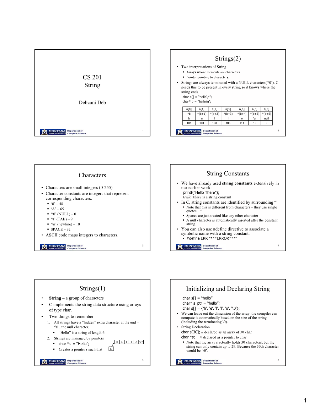 1 CS 201 String Characters Strings(1) Strings(2) String Constants