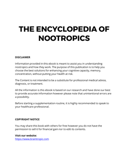 The Encyclopedia of Nootropics