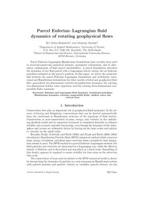 Parcel Eulerian–Lagrangian Fluid Dynamics of Rotating Geophysical