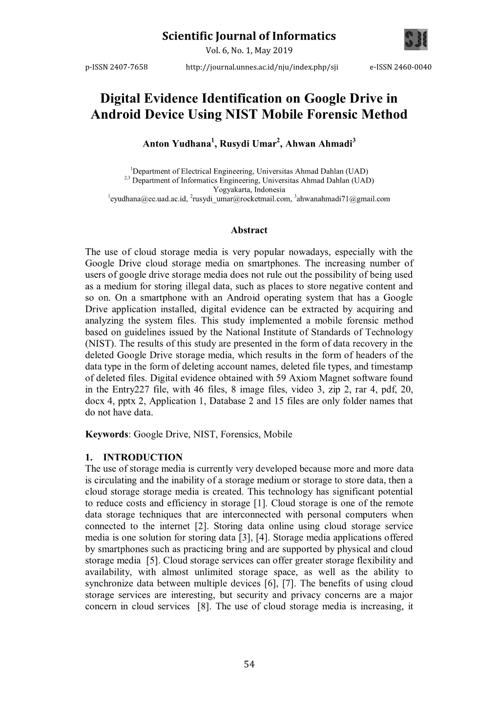 Digital Evidence Identification on Google Drive in Android Device Using NIST Mobile Forensic Method