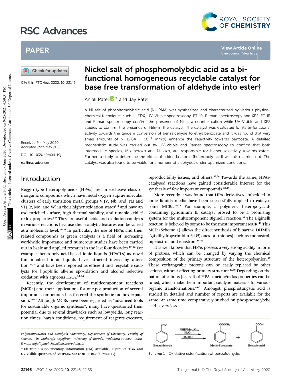 Nickel Salt of Phosphomolybdic Acid As a Bi-Functional Homogeneous