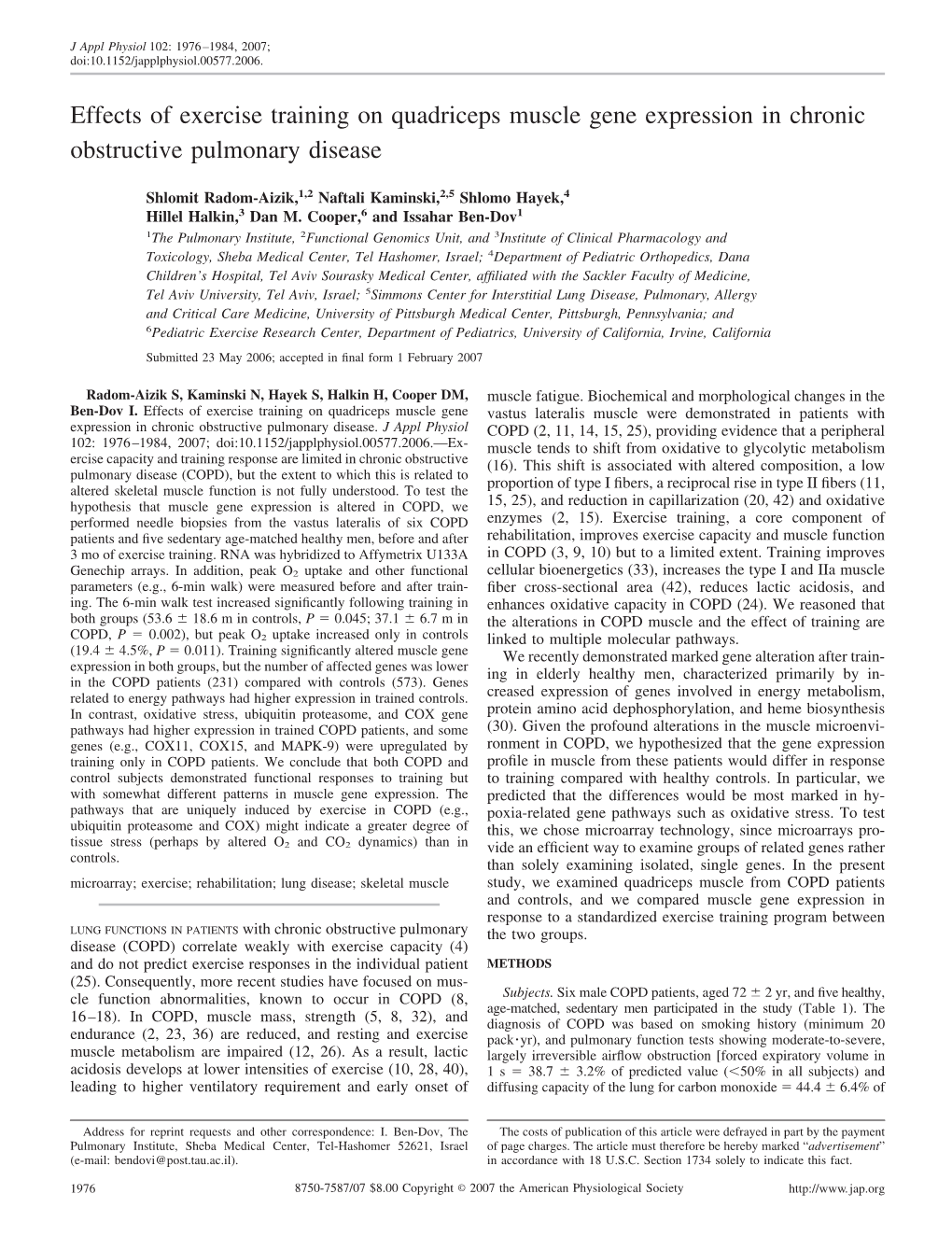 Effects of Exercise Training on Quadriceps Muscle Gene Expression in Chronic Obstructive Pulmonary Disease