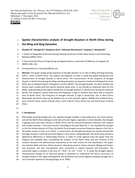 Spatial Characteristics Analysis of Drought Disasters in North China During 2 the Ming and Qing Dynasties