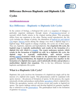 Difference Between Haplontic and Diplontic Life Cycles