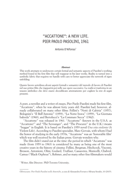 “Accattone”: a New Life. Pier Paolo Pasolini, 1961