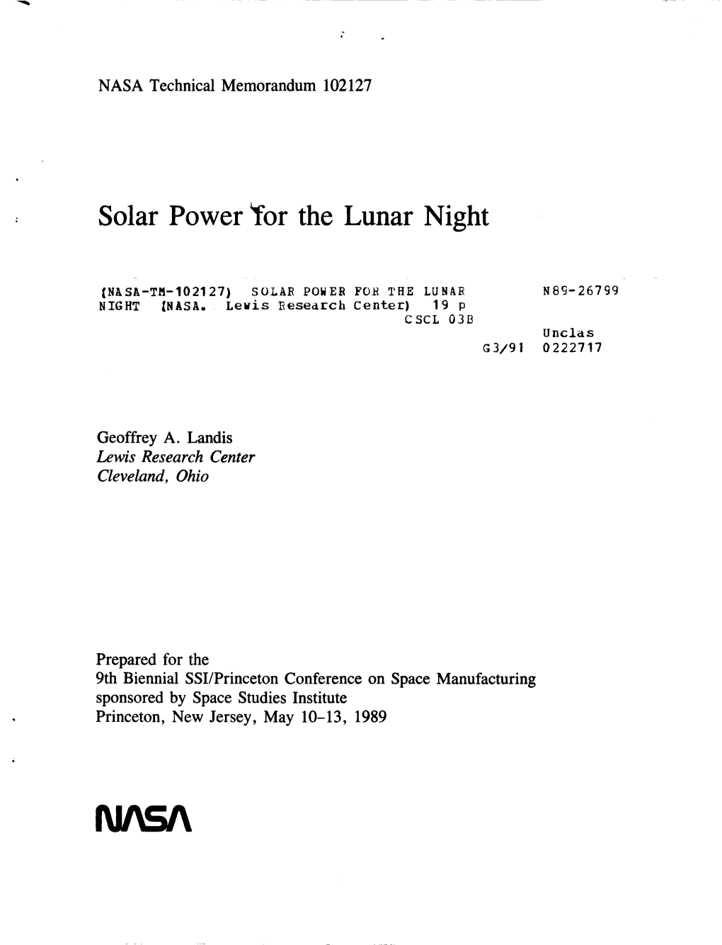 Solar Poweryor the Lunar Night