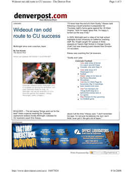 Wideout Ran Odd Route to CU Success - the Denver Post Page 1 of 3