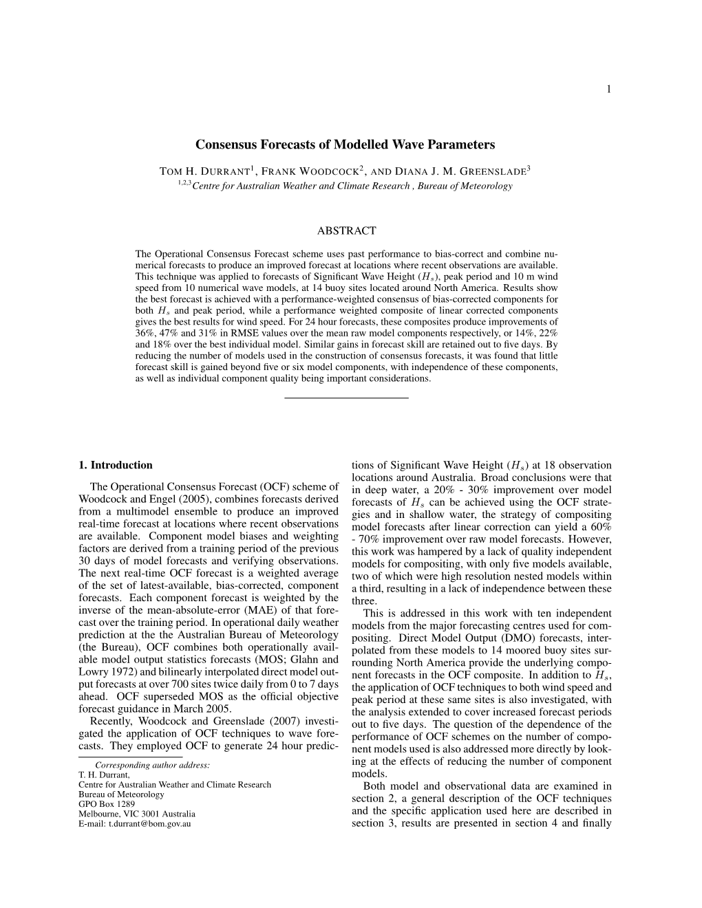 Consensus Forecasts of Modelled Wave Parameters