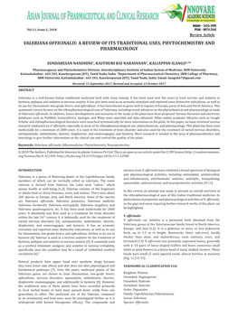 Valeriana Officinalis: a Review of Its Traditional Uses, Phytochemistry and Pharmacology