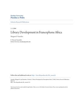 Library Development in Francophone Africa Margaret O