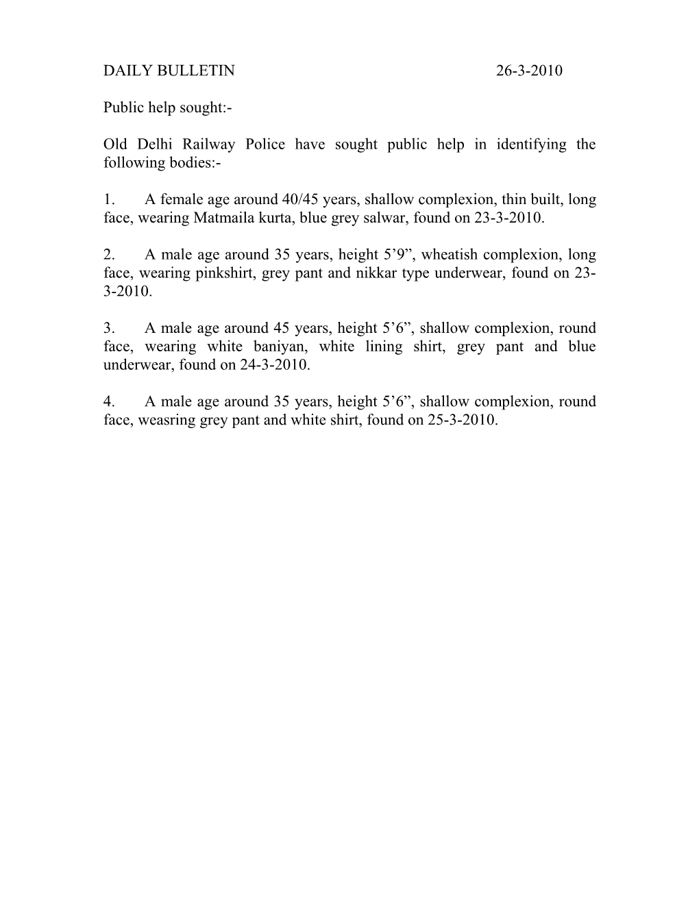 Daily Bulletin 26-3-2010