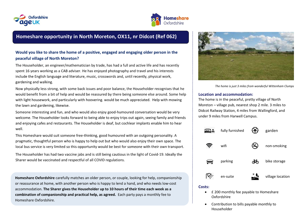 North Moreton Homeshare Opportunity OX11 (Ref 062)