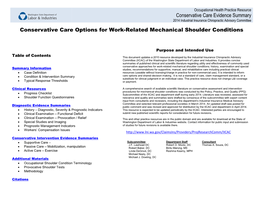 Conservative Care Options for Work-Related Mechanical Shoulder Conditions