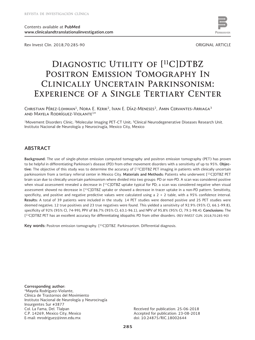 [11C]DTBZ Positron Emission Tomography in Clinically Uncertain Parkinsonism: Experience of a Single Tertiary Center