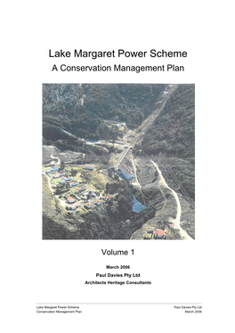 Lake Margaret Power Scheme a Conservation Management Plan