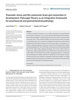 Traumatic Stress and the Autonomic Brain‐Gut Connection in Development: Polyvagal Theory As an Integrative Framework for Psychosocial and Gastrointestinal Pathology