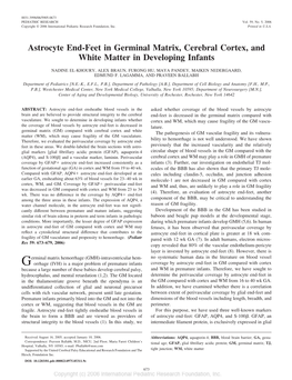 Astrocyte End-Feet in Germinal Matrix, Cerebral Cortex, and White Matter in Developing Infants