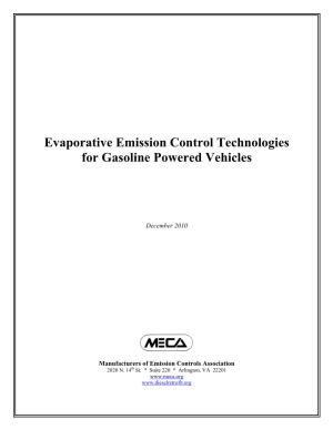 Evaporative Emission Control Technologies for Gasoline Powered Vehicles