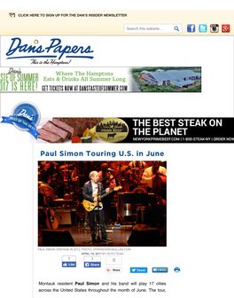Paul Simon Touring U.S. in June