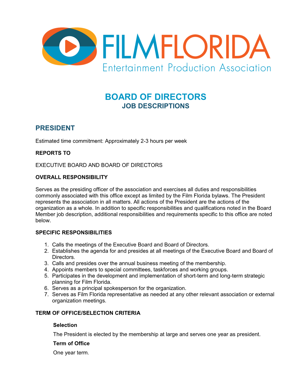 Board of Directors Job Descriptions