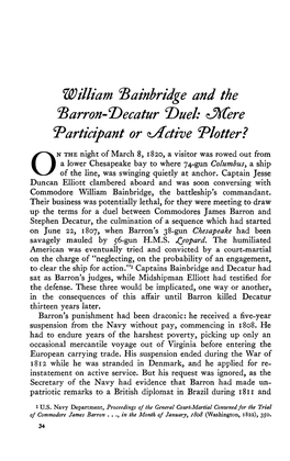 William Cambridge and the Cbarron-Cdecatur 'Duel: &lt;Lmere Participant Or ^Active Blotter?