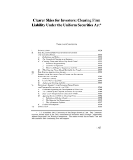 Clearing Firm Liability Under the Uniform Securities Act*