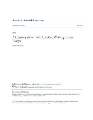 A Century of Scottish Creative Writing: Three Essays Maurice Lindsay