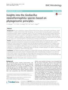 Insights Into the Geobacillus Stearothermophilus Species Based on Phylogenomic Principles S