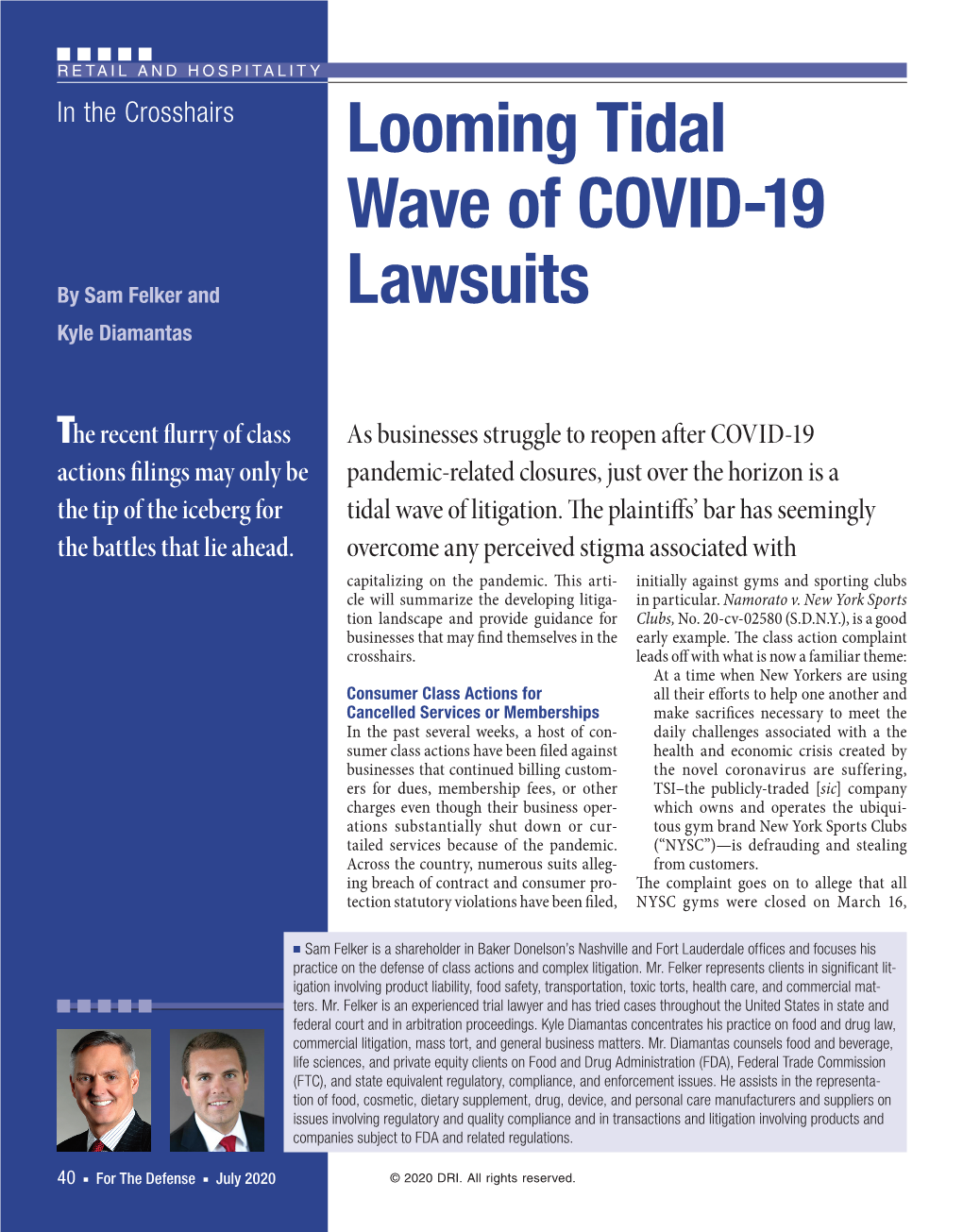 Looming Tidal Wave of COVID-19 Lawsuits