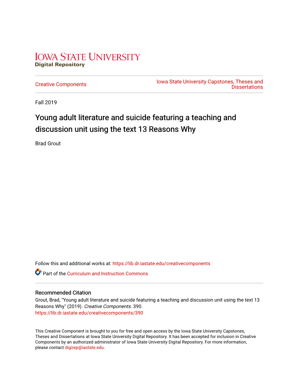 Young Adult Literature and Suicide Featuring a Teaching and Discussion Unit Using the Text 13 Reasons Why